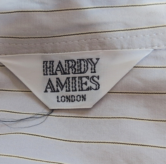 Hardy Aimes Sz L Tan Striped Button-Up Shirt with Embroidered Logo - Picture 5 of 7